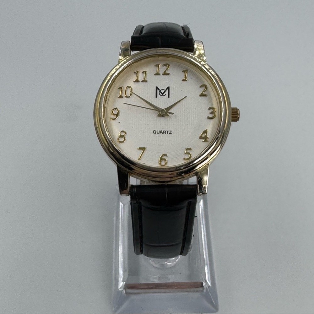 MC Quartz Wristwatch Men’s or Women’s Unisex Gold Tone Black Strap Working